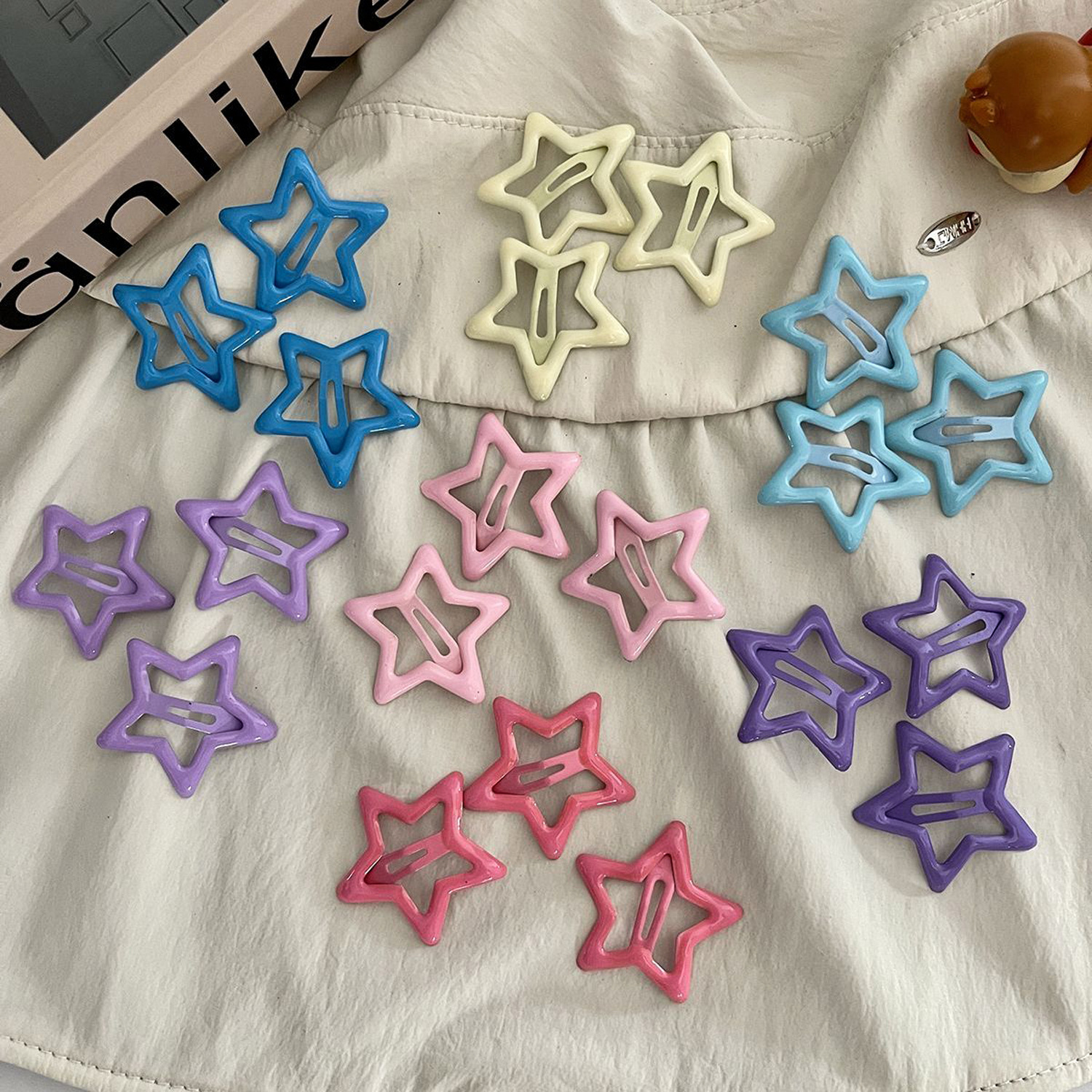 Sweet girly colorful star BB hair clip for bangs and side hair, pentagram forehead hair clip for children