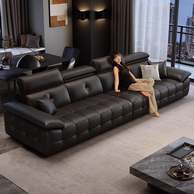 Minimalist Lawrence leather sofa, new Italian style, with backrest, straight-line design, suitable for small living rooms