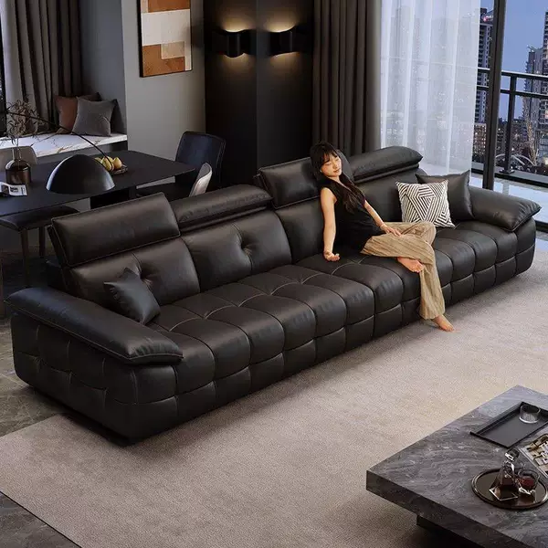 Minimalist Lawrence leather sofa, new Italian style, with backrest, straight-line design, suitable for small living rooms