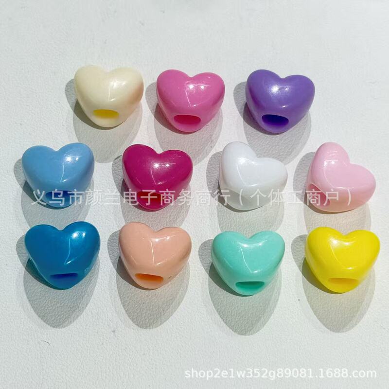 Acrylic Colorful Large Hole Vertical Hole Heart-Shaped Beads DIY Handmade Beaded Pen Phone Chain Pendant Loose Beads Accessories