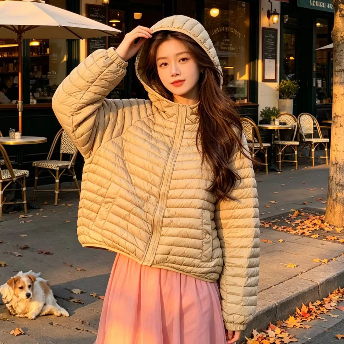 Autumn/Winter Korean Style New Ribbed Down Jacket for Plus Size Women 100kg Loose Fit Women's Hooded Lightweight Plus Size Outerwear B04