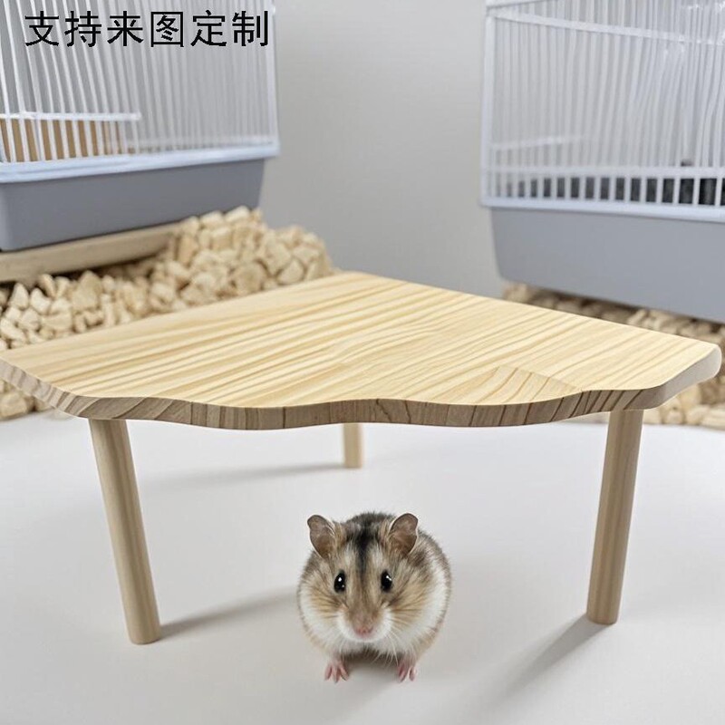 クロスボーダー木製ハムスター造景プラットフォームハムスター扇形実木テーブルハムスター玩具ハムスターケージ造景用品|undefined