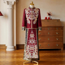 新款酒红色男士唐装敬酒服秀禾服新郎中式结婚礼服大码高端接亲服