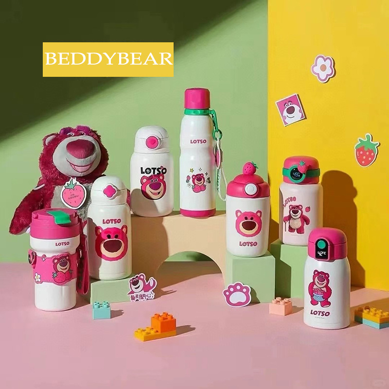Bear children's vacuum cup strawberry bear straw Cup 316 male and female infant student baby drinking kettle