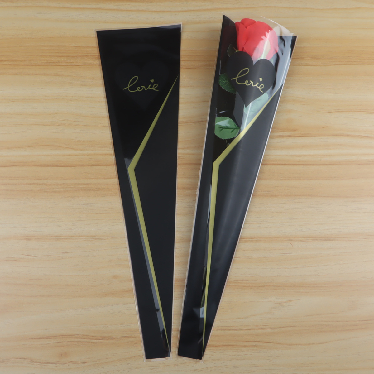 Bolsa de Plástico OPP para Ramo de Flores con Diseño de Corona y Rosa Individual para el Día de San Valentín, Venta al por Mayor