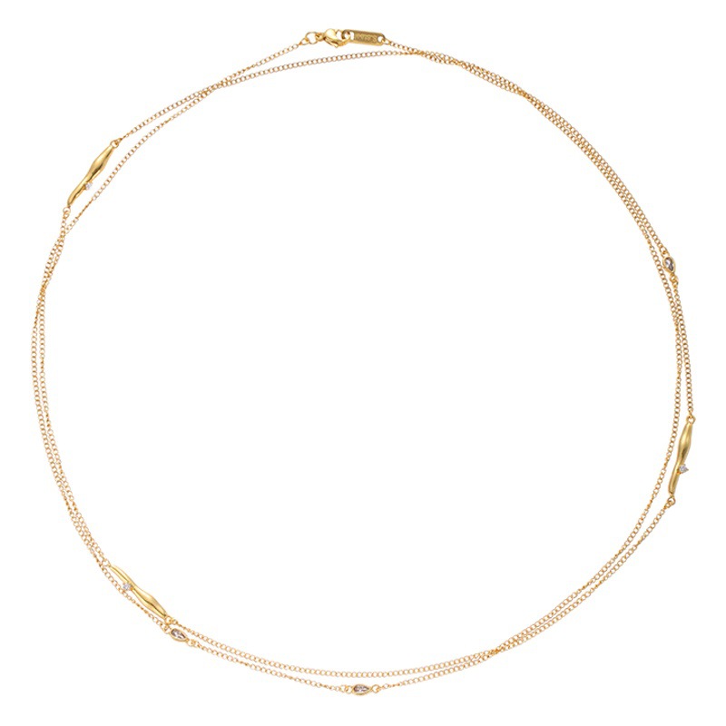 Alta retención de color chapado en oro estilo minimalista europeo y americano nicho moda todo-fósforo ZIRCON incrustaciones de titanio Cadena de acero collar de doble capa
