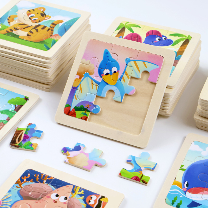 Fábrica directa de niños pequeños 9 piezas de dibujos animados de madera plano rompecabezas puzzle puzzle juguetes de educación temprana para bebés image 2