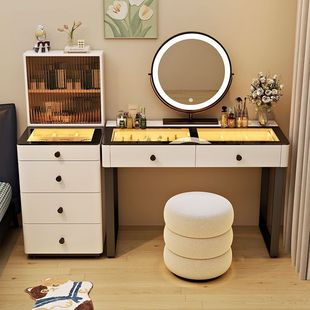 Customized Cream-Style Solid Wood Atmosphere Light Dressing Table, Modern Simple Drawer Cabinet with Integrated Storage Makeup Table, Now Available for Cross-Border Shipping