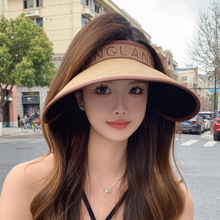 新款韩版夏季帽子女大帽檐字母草编空顶帽环绕式防晒遮阳帽太阳帽