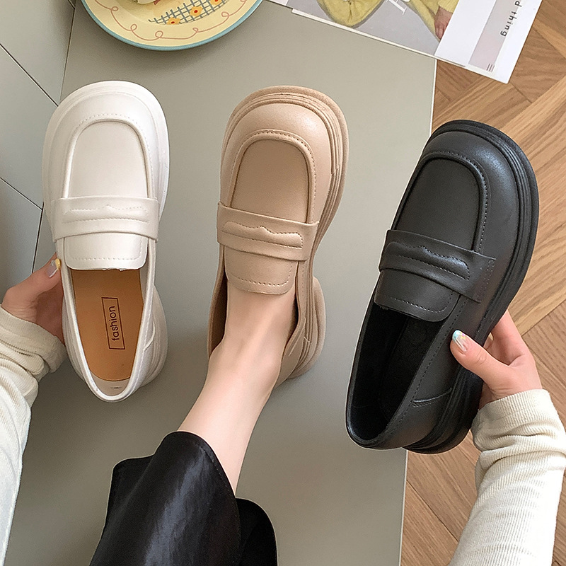 Women's Thick-soled Loafers Spring and Autumn British Style Slip-on White Shoes Lazy Casual Home and Outfit Non-slip Slippers