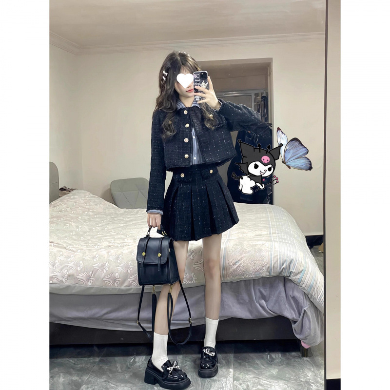 法式富家千金小香风连衣裙女秋秋小个子高级感小众名媛套装两件套|undefined