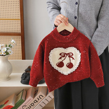 一件代发 2024年新款韩版女童秋冬圣诞过年加厚针织套头儿童毛衣