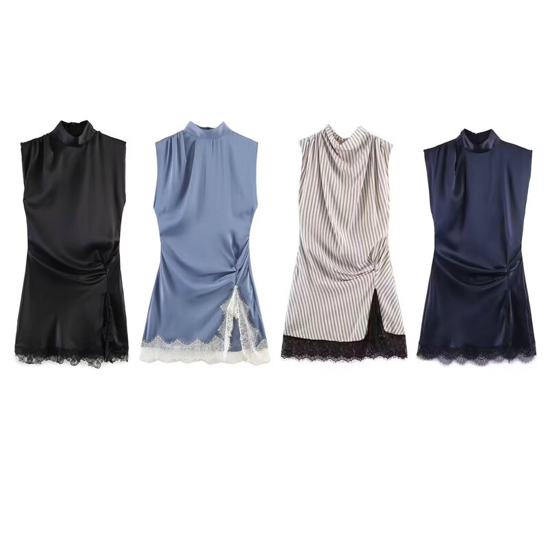 Pb&Za Women's Clothing 2026 Summer New Fashion Lace Splicing Silk Satin Texture Mini Dress 2391399 Pb&Za Women's Clothing 2026 Summer New Fashion Lace Splicing Silk Satin Texture Mini Dress 2391399