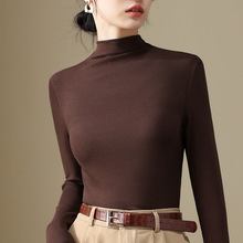 螺纹打底衫女2024年新款女装气质半高领长袖t恤保暖内搭加绒上衣