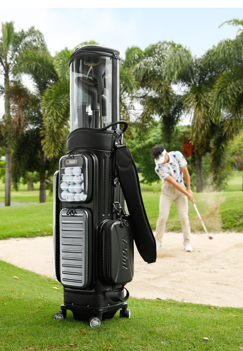 Túi đựng gậy golf cứng trong suốt PGM có bánh xe vạn năng, kéo dãn được, dùng cho hành lý ký gửi máy bay — Đen trong suốt【Vỏ PC trong suốt/Vỏ cứng TPU ép màng/Gậy đảo ngược/Bánh xe vạn năng】QB142 chi tiết 10