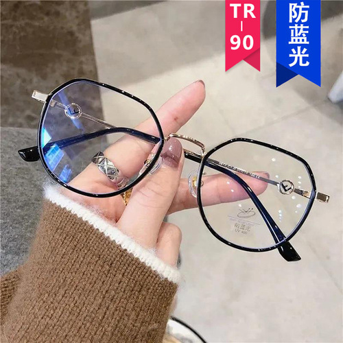  new TR90 anti-blue light glasses frame, retro flat mirrors for women, fashionable without makeup, slimming, can be equipped with myopia glasses