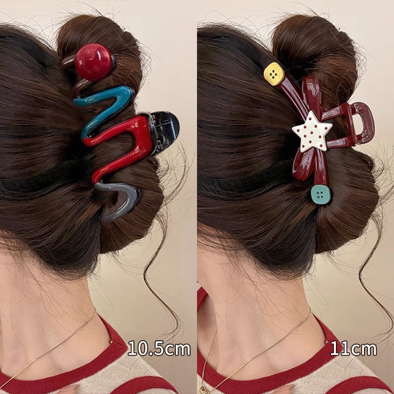 Año Nuevo clip rojo de cabello de mujer detrás de la cabeza de alta sensación de disco de cabello raspado clip de pez gran tamaño de cabello de cabello de cabello de cabello