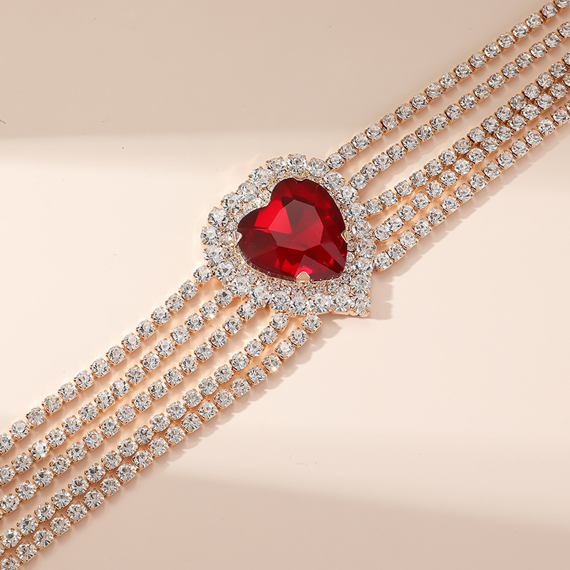 Heart Crystal Choker Necklace Multi-layer Statement Jewellery_voghion.com