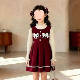 女童连衣裙蝴蝶儿童秋冬季拜年服过年衣服新年红色女宝宝裙子冬装