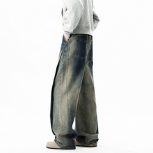 美式高街cleanfit男款牛仔裤宽松直筒时尚休闲潮牌牛仔裤定制刺绣