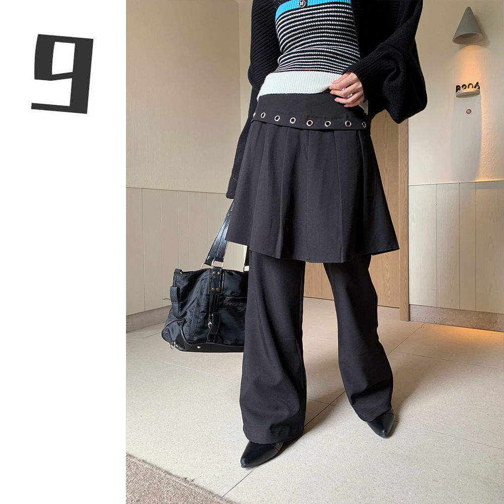 [9Hour] Fake Two-Piece Design Pleated Culottes for Women 2025 Autumn and Winter Loose Personalized Casual Pants Cx7566