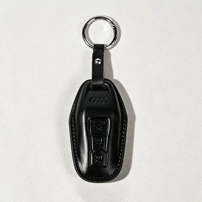 Car key bag, New Model Q5L A4L A7L Q2L - e-type-black-leather-case-p2-short-leather-buckle-key-cover