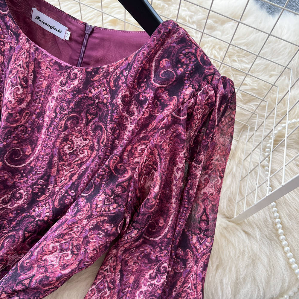 Women's French Style Loose Fitting Dress with Long Sleeves Tie Waist A-Line Long Skirt Slimming Elegant Spring Autumn Dress_ecoleips.com