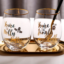 定制金边蛋形玻璃杯17OZ杯子家居礼品工厂直供玻璃杯LOGO定制