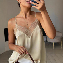 2025夏新款女装冰丝吊带打底衫法式蕾丝V领内衣极简无袖内搭上衣