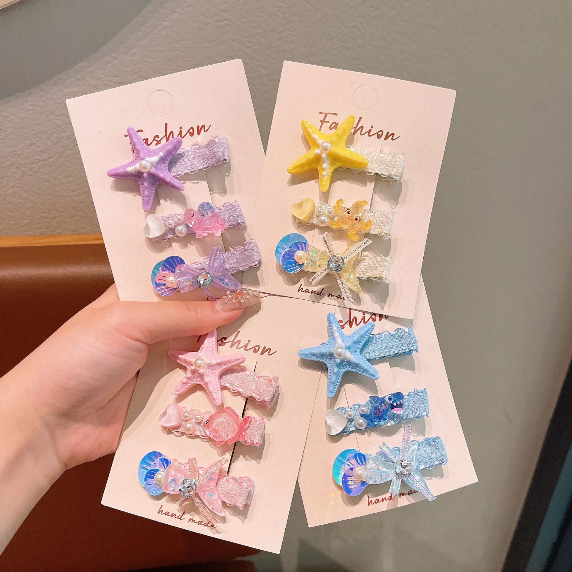 Nuevos niños conchas de perlas amor clip de boca de pato niñas bebé lindos clip de cabello de hadas dibujos animados cabello de vida marina
