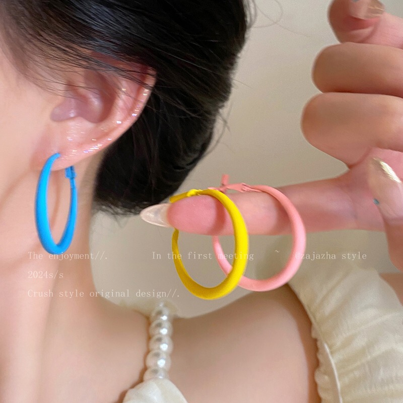 Liu Yifei Rose Same Color Ear Ring Women's Summer Vacation Yellow Earrings Seaside Dopamine Round Face Earrings