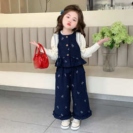 女童套装春秋装新款儿童裤子宝宝女孩洋气马甲卫衣时髦衣服三件套