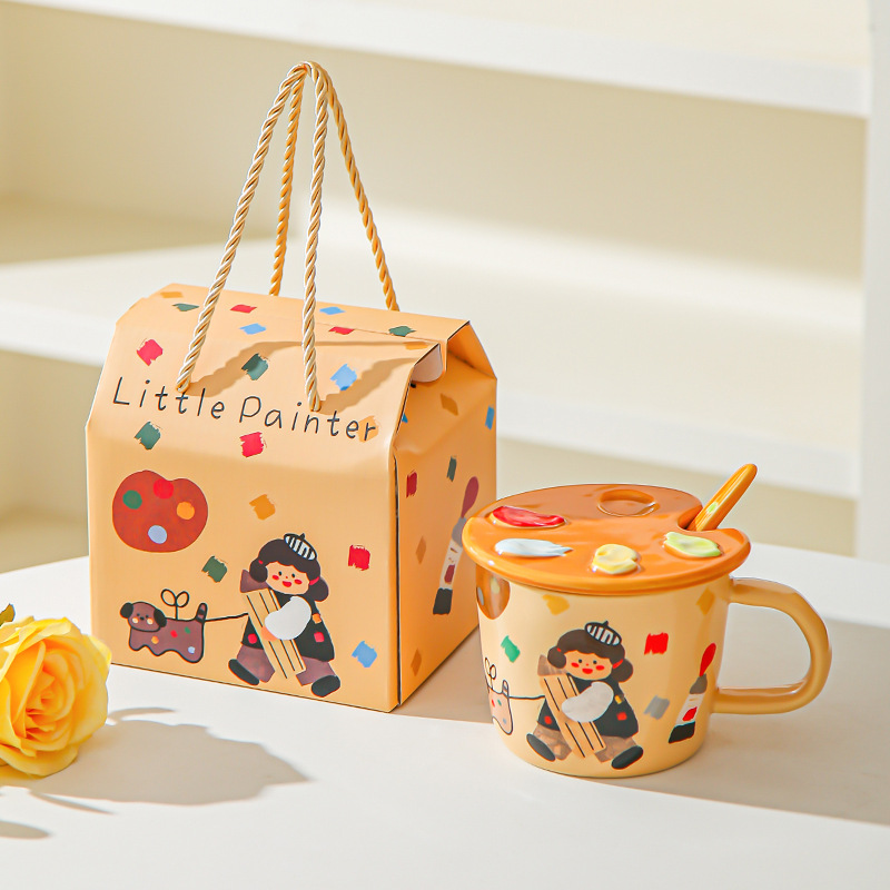 Paleta fresca de cómic chica taza de oficina de alto valor con taza de agua cubierta regalo de cumpleaños