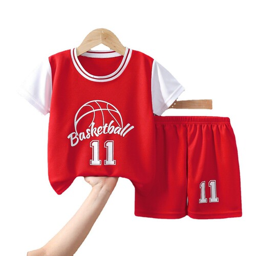 Summer Children's Basketball Suit Set Including Boys' and Girls' Short Sleeve Top Set and Girls' Tank Top Shorts