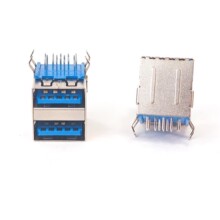 双弯脚带盖平口连接器USB3.0 A /F 90度双层弯脚有盖平口连接器