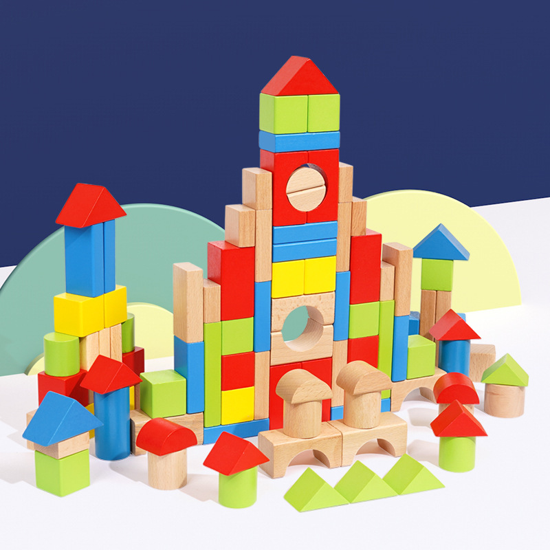 Children's Solid Wood Large Particles Assembled Building Blocks Baby's Shape Cognition and Intelligence Building Construction of Early Education Wooden Toys