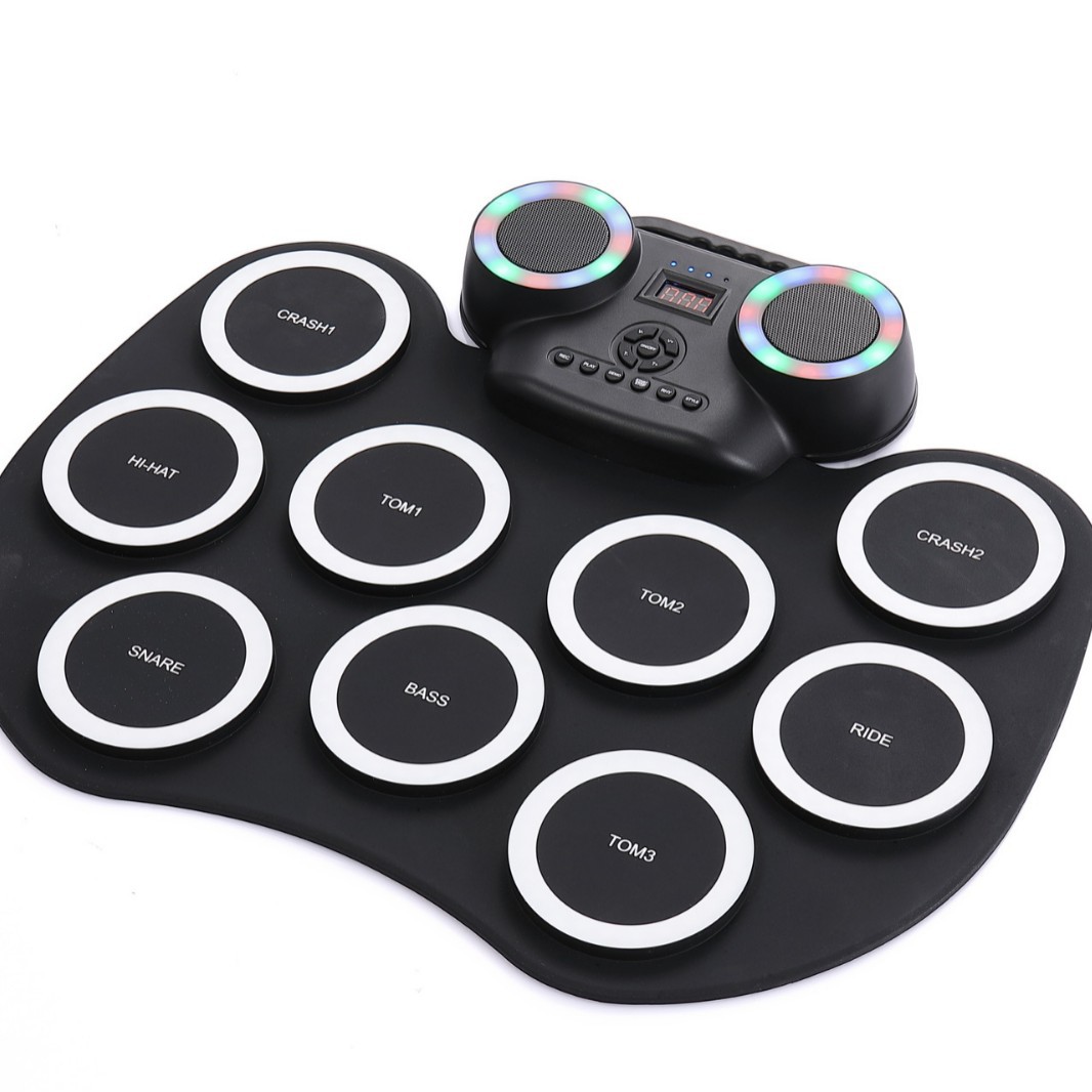 WERSI tambor electrónico portátil rollo de mano tambor electrónico luz intermitente Bluetooth tambor incorporado batería de litio con altavoz