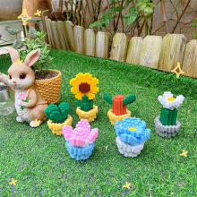 小颗粒积木仿真花拼插摆件高难度绿植多肉盆栽花办公室摆件玩具