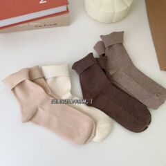 Fall and Winter Solid Color Knit Knee-High Socks for Women - Ins Style, Versatile Vertical Striped, Hand-Knitted Cashmere Socks for Women - Autumn/Winter Japanese Style