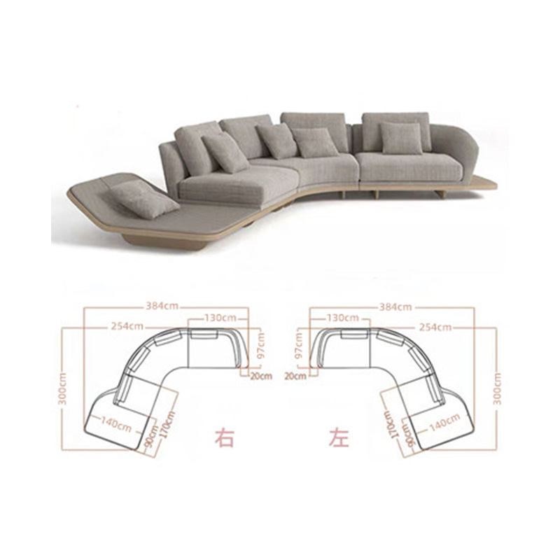 Sofá de tela italiana de lujo de alta gama para sala de estar o villa, sofá Ferrari de tela curvada irregular esmerilada