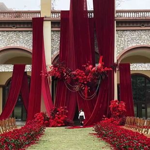 [free shipping] wedding gold velvet cloth curtain wedding banquet big red wine red flannel wedding scene decoration