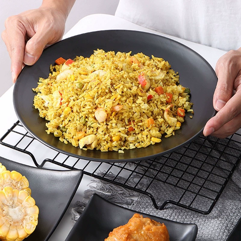 Черная матовая круглая тарелка, плоская тарелка, тарелка для ресторана, отеля, тарелка, меламиновая посуда, коммерческая имитация фарфора, пластиковая тарелка, костяная тарелка