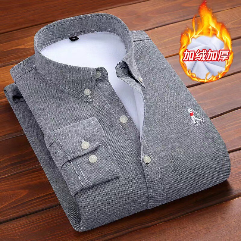 Autumn and winter men's velvet padded long sleeve shirt Oxford casual warm shirt embroidered LOGO men's wholesale Autumn and winter men's velvet padded long sleeve shirt Oxford casual warm shirt embroidered LOGO men's wholesale