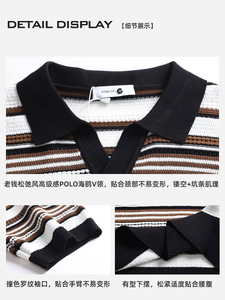 El estilo antiguo de alto nivel de hielo camiseta polo de punto hombre de verano gaviota cuello V camiseta de manga corta de negocios casual ropa de hombre