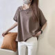 Osaka New 2025 Summer Oblique Collar Design Irregular Women's T-shirt Cotton plus size Women's Loose Casual Ins