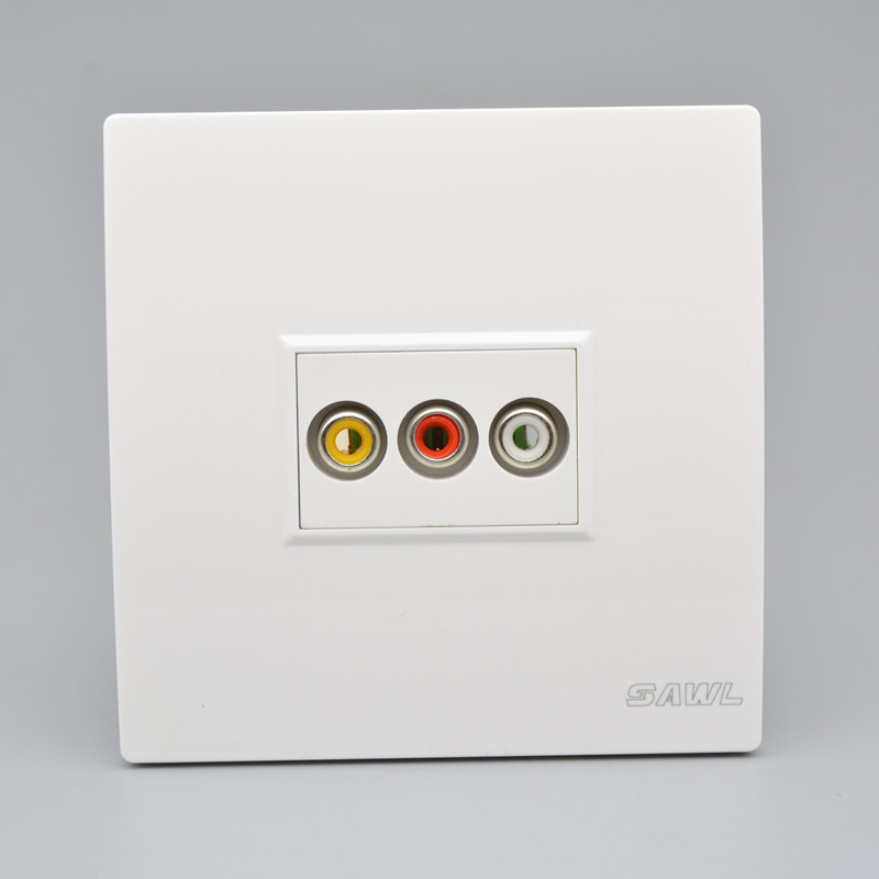 86型三莲花音视频插座AV面板 3RCA音频视频开关插座86型音频插座