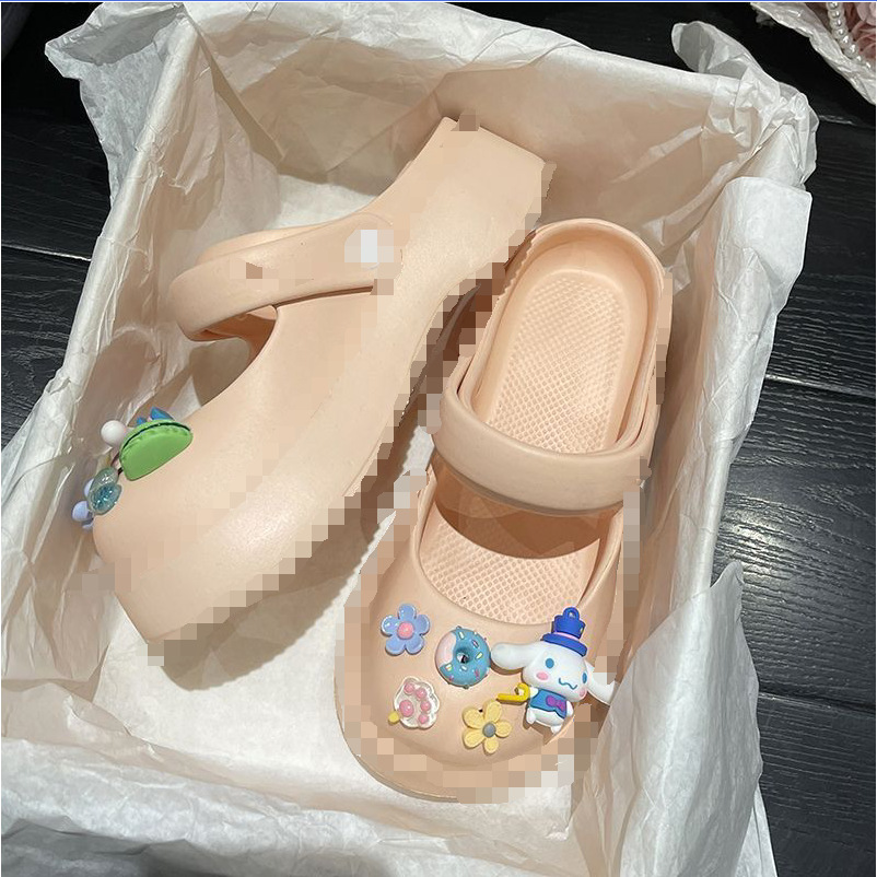 Mary Jane zapatos de agujero de fondo grueso de las mujeres antideslizante zapatillas de estilo Chanel estilo occidental de las mujeres del dedo del pie cerrado sandalias de las mujeres al aire libre