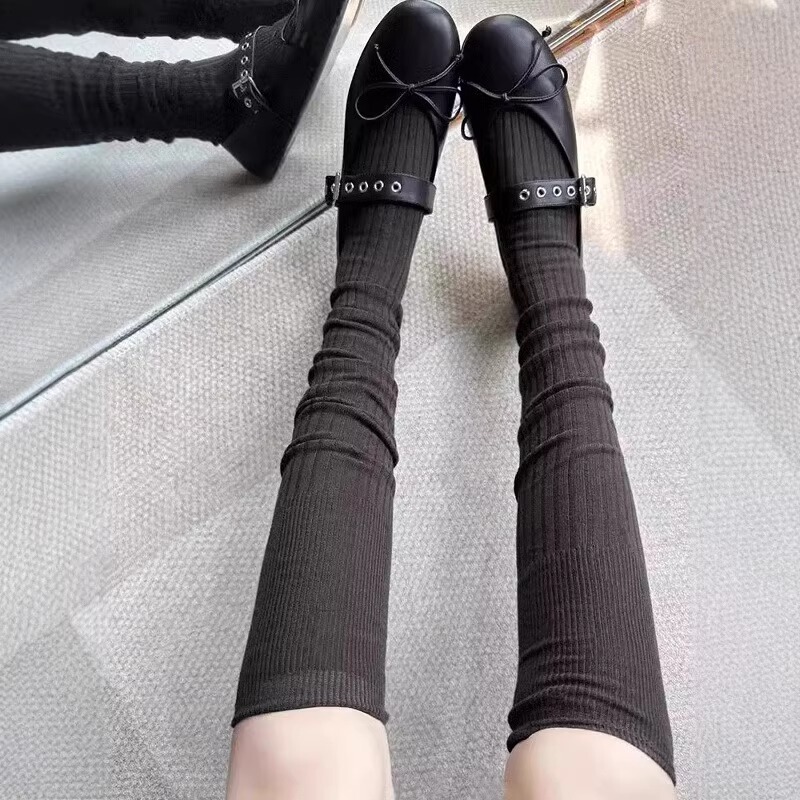 Autumn and Winter Foot Socks Miu Style Stacked Socks Boots Stitching All-Match Slimming Vertical Stripe Piled Socks Over-the-Knee Socks Slimming Autumn and Winter Foot Socks Miu Style Stacked Socks Boots Stitching All-Match Slimming Vertical Stripe Piled Socks Over-the-Knee Socks Slimming