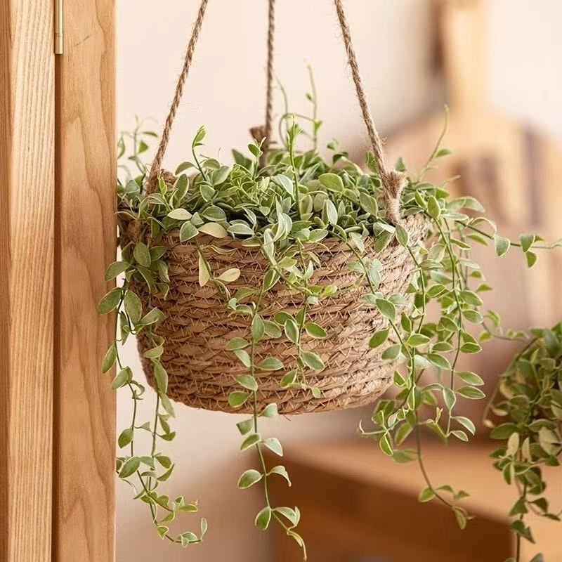 Cesta de tela de paja hecha a mano cesta de tela