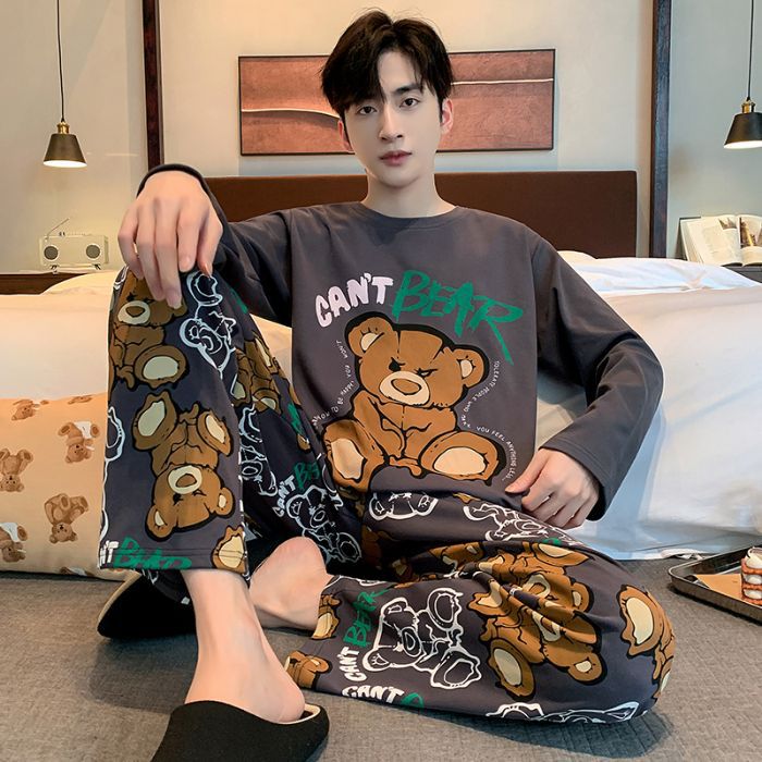 Spring and Autumn Casual Men's Pajamas New Pullover Long-Sleeved Loose Korean Style Sports Wearable Home Clothes Suit for Men